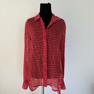 Vintage JAZMIN CHEBAR red pink black sheer blouse. Size 2. Perfect condition. Re